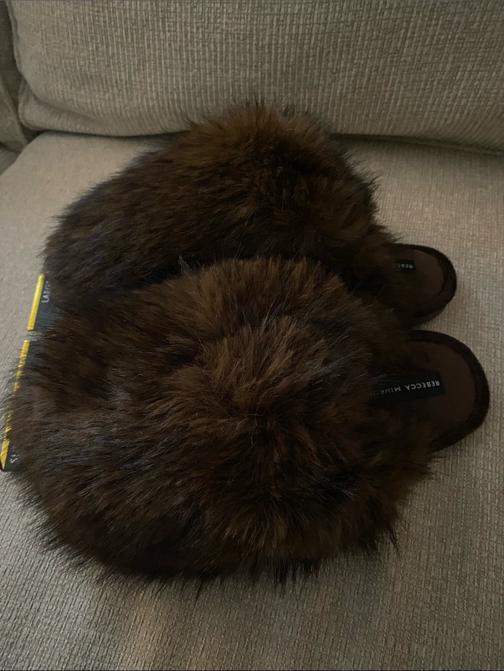 Rebecca Minkoff Brown Faux-Fur Slide Slippers